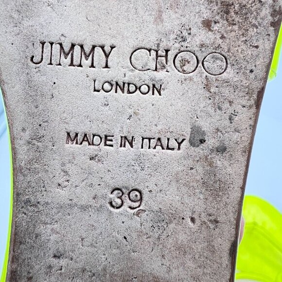 Jimmy Choo Women Size EU 39 US 9 Shocking Yellow Patent Leather Gladiator Shoes - Picture 11 of 13